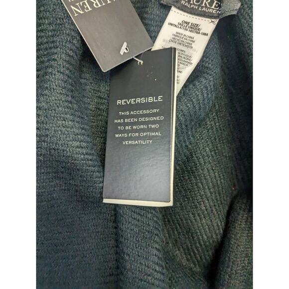 Lauren Ralph Lauren Reversible Plaid Poncho Wrap One Size Faux Fur Collar NWT - Picture 5 of 7